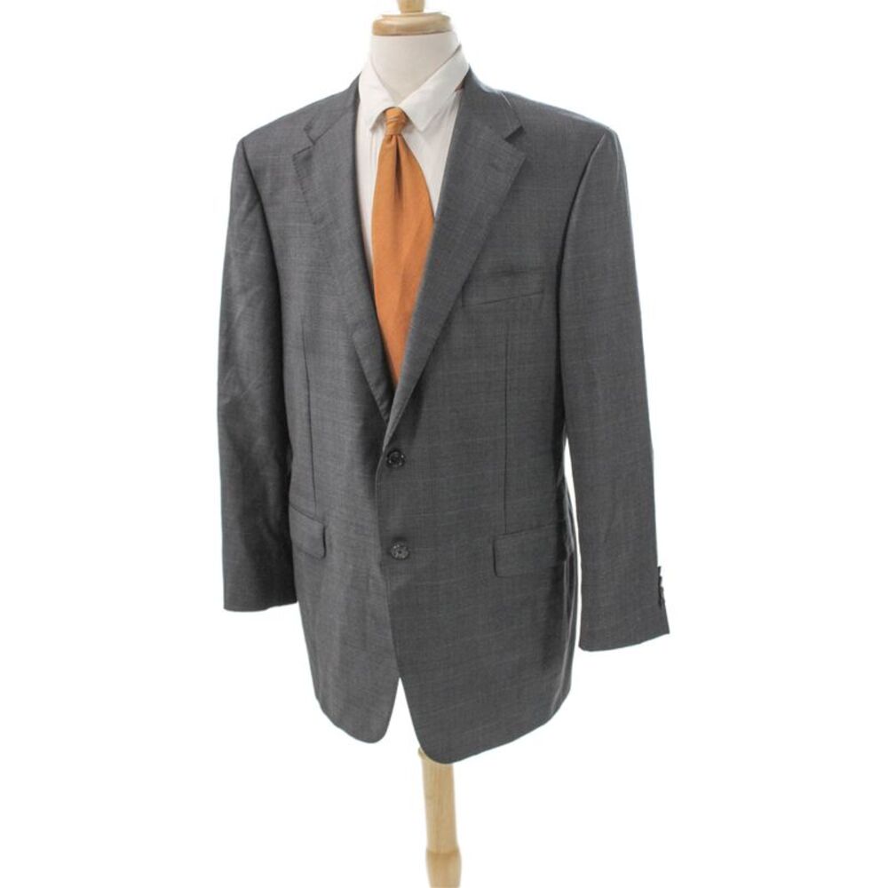 Hickey Freeman for Nordstrom Mens Blazer Gray Check 100% Wool Button Size 44